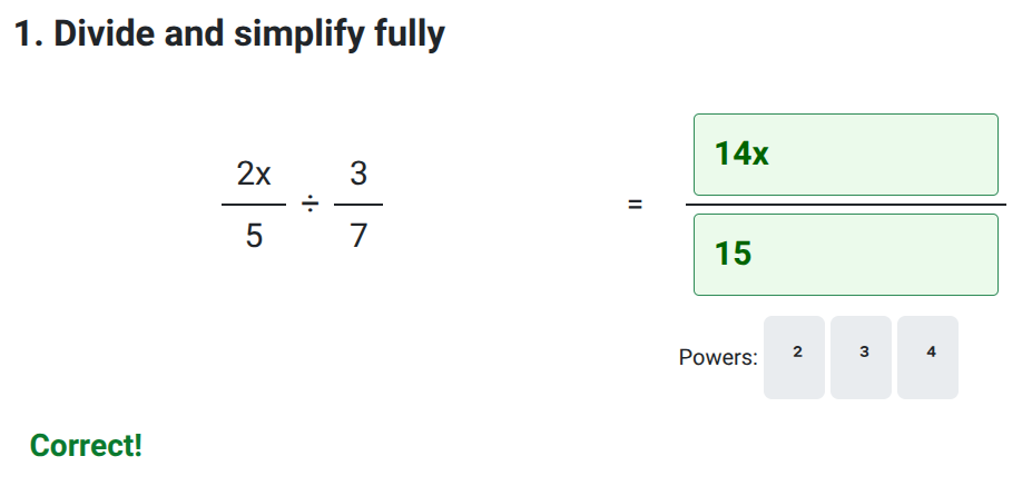 Dividing Algebraic Fractions worksheet