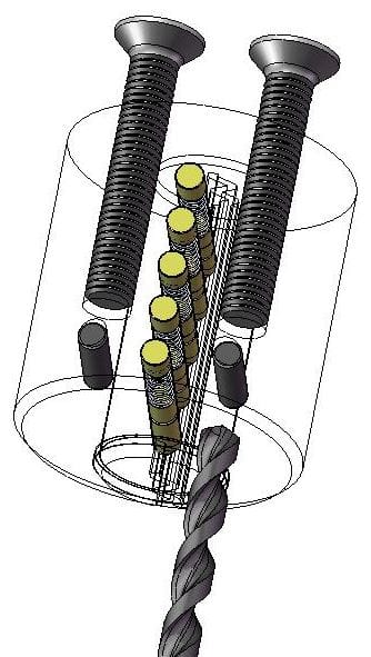 Lock design: hardened pins inserted in the cylinder