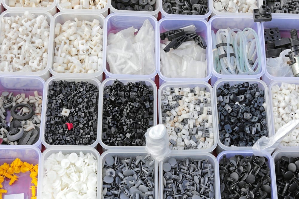 Plastic and rubber parts in workshop