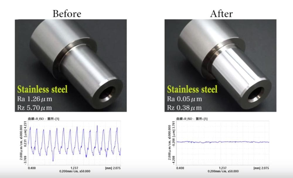 Stainless steel part before and after burnishing