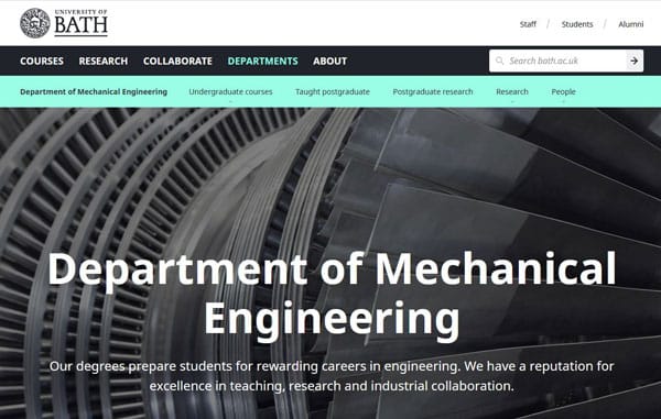 University of Bath, Department of Eningeering
