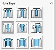 The Hole Wizard can be accessed via the Features tab on the Command Manager and contains two tabs - Type and Position. Firstly, choose the overall Hole Type, such as a Counterbore, Countersink or Straight Tap. 