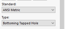 The user can then select the specific sub Type of hole. This will vary depending on the overall Hole Type and examples include Dowel Holes and Screw Clearances when working with simple holes, or Hex Bolts and Pan-Head Screws when working with counterbore holes.