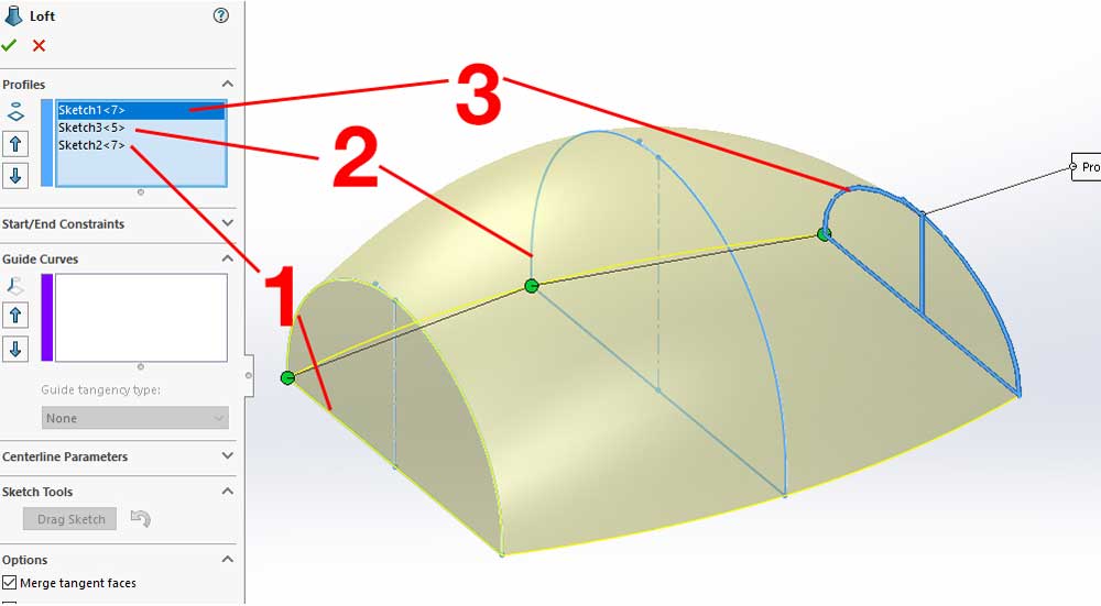 The process of creating a Lofted Boss/Base in SolidWorks is as follows: Select the profiles in order