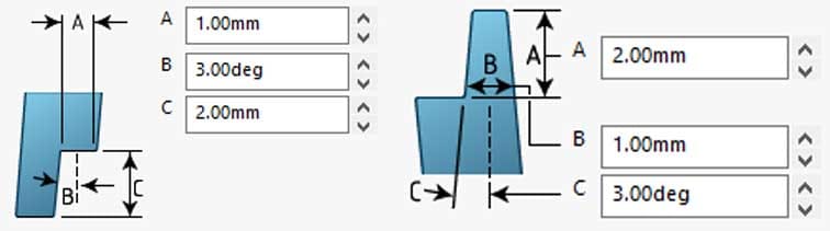 SOLIDWORKS: Finally, set the size of the lip/groove using the visual guide