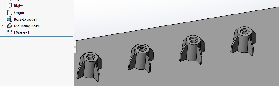 solidworks mounting boss tutorial: Add more Bosses using Patterning or Mirroring