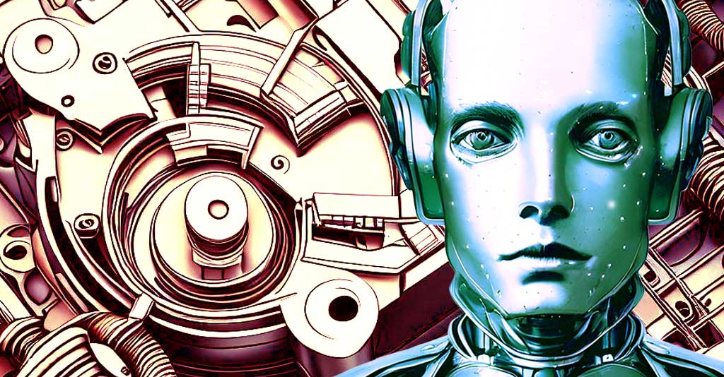 Ai in Mechanical Engineering (image of a robot with CAD design in the background)