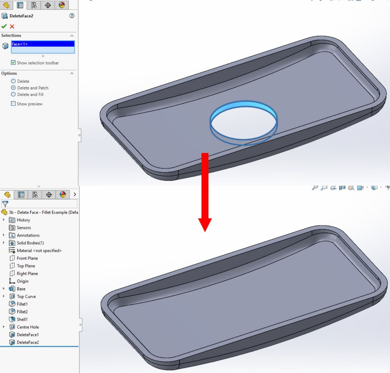  fill hole manually using features like Extruded Boss/Base