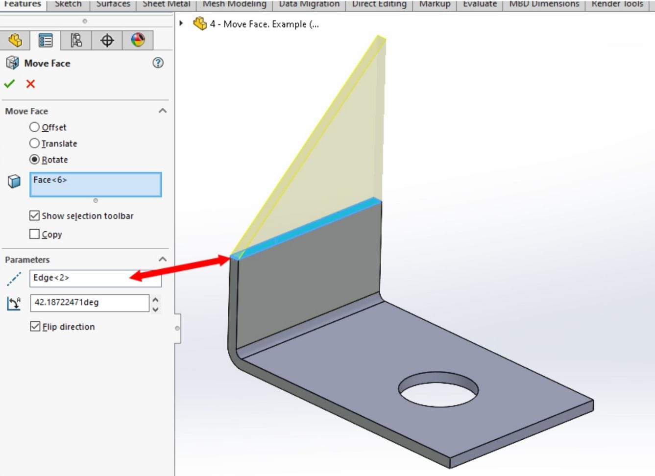 Move face rotate edge in solidworks