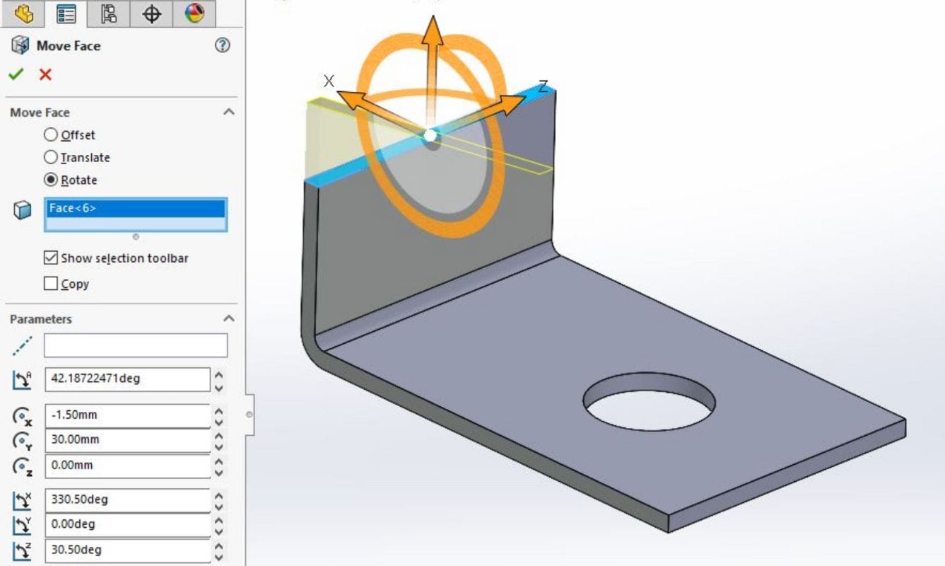 Move Face Rotate Solidworks