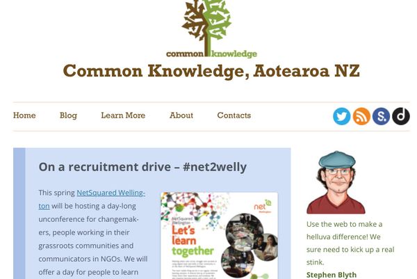 Screenshot of the Commonkonwledge blog featuring an article about NetSquared Wellington.