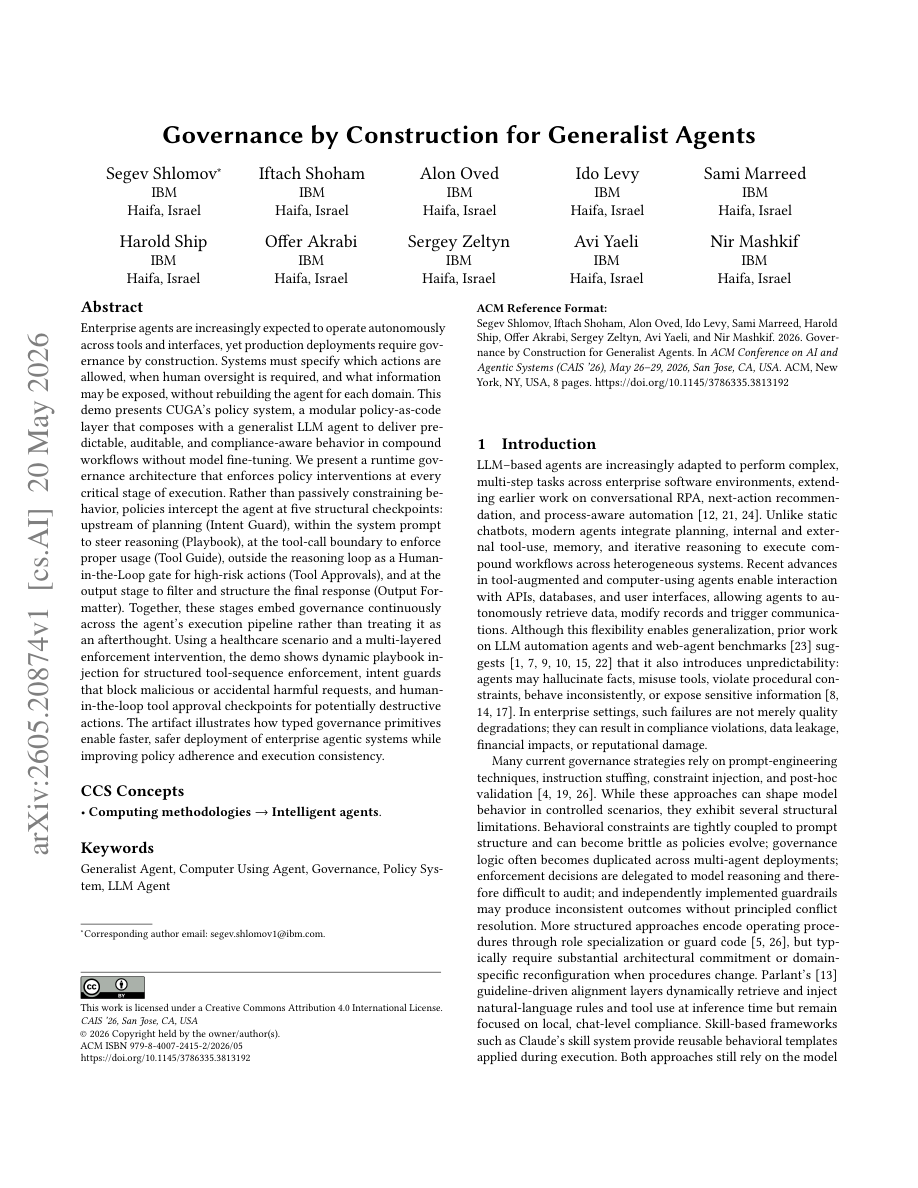 Governance by Construction for Generalist Agents