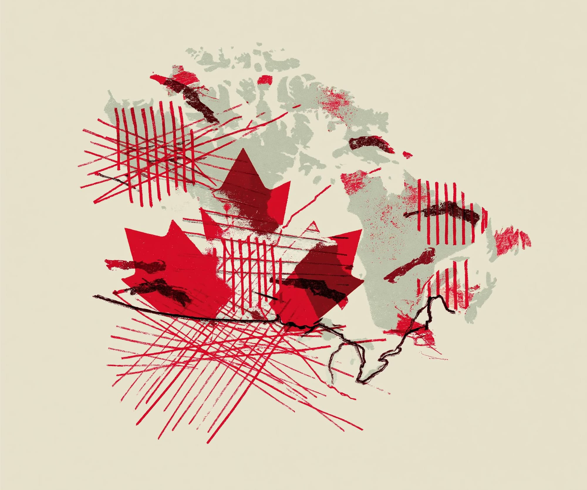 Editorial illustration of Canada Gazette-style firearms policy documents and trend lines.