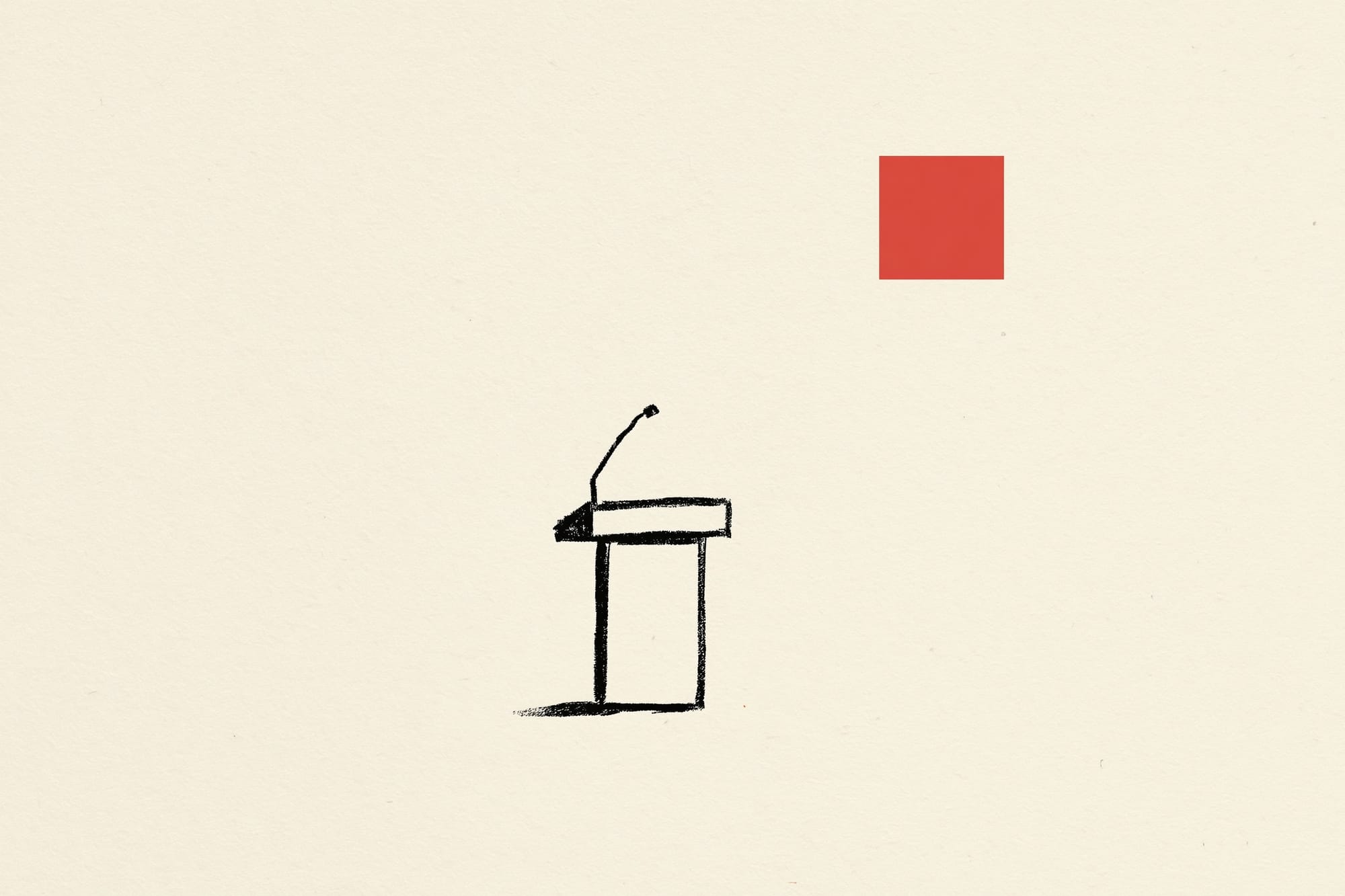 Editorial illustration of a federal podium and microphone representing official firearms-policy messaging.