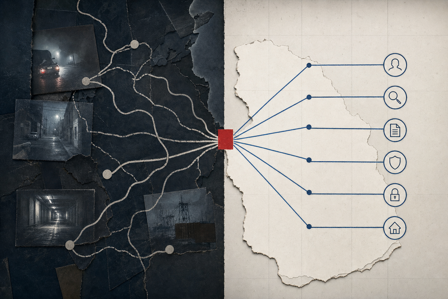 A split editorial diagram contrasting a dark trafficking route with a bright regulated-owner checklist.