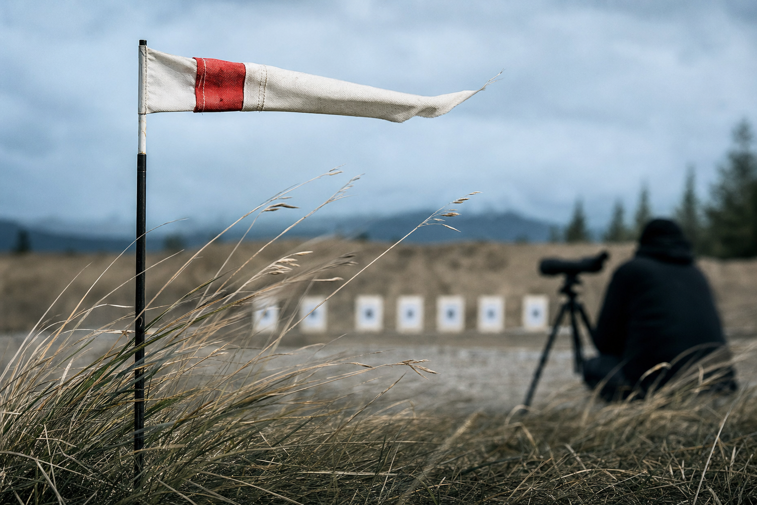 A range wind flag and grass showing wind before a shooter fires.