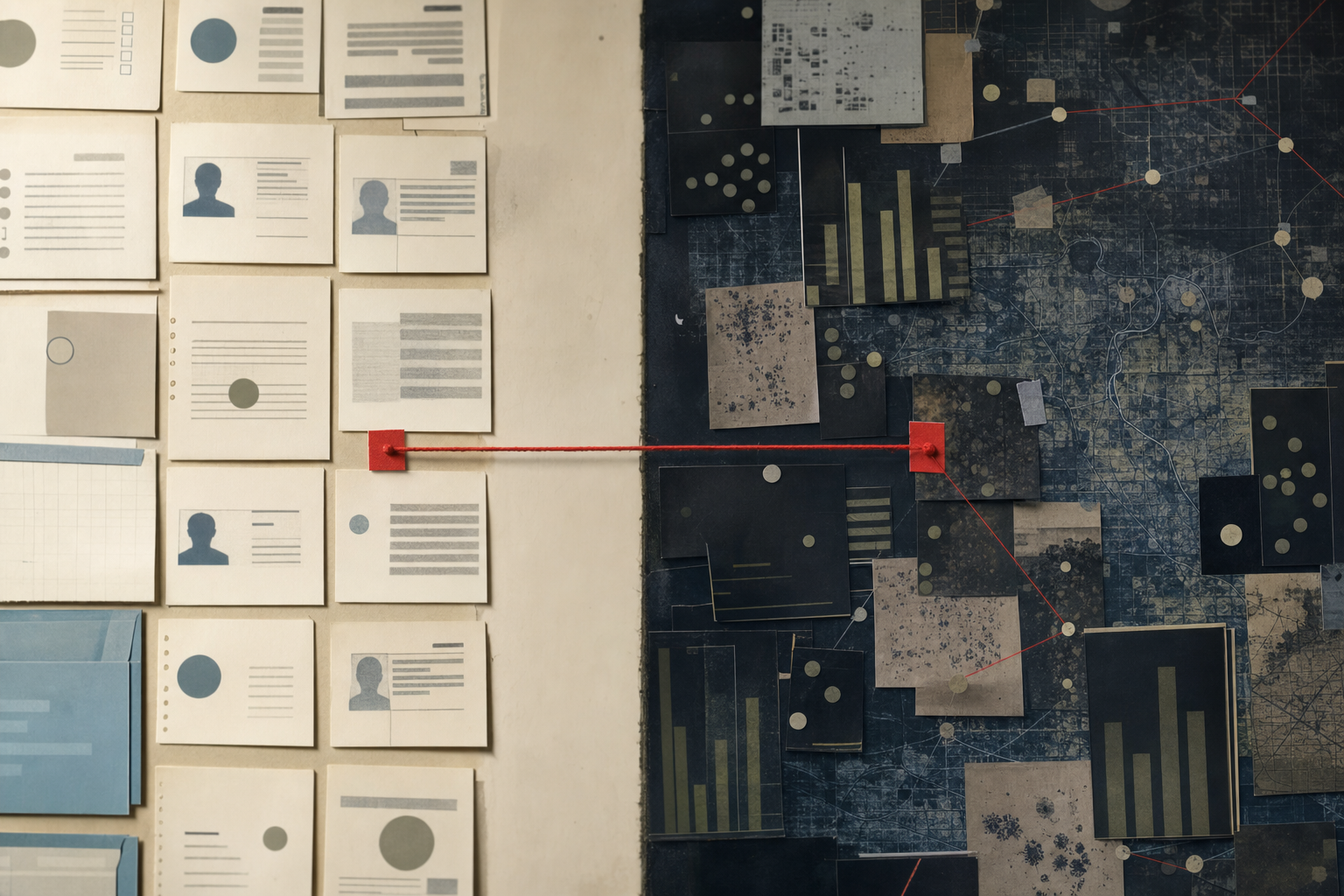 An abstract evidence wall splitting lawful-owner visibility from violent-crime risk data.