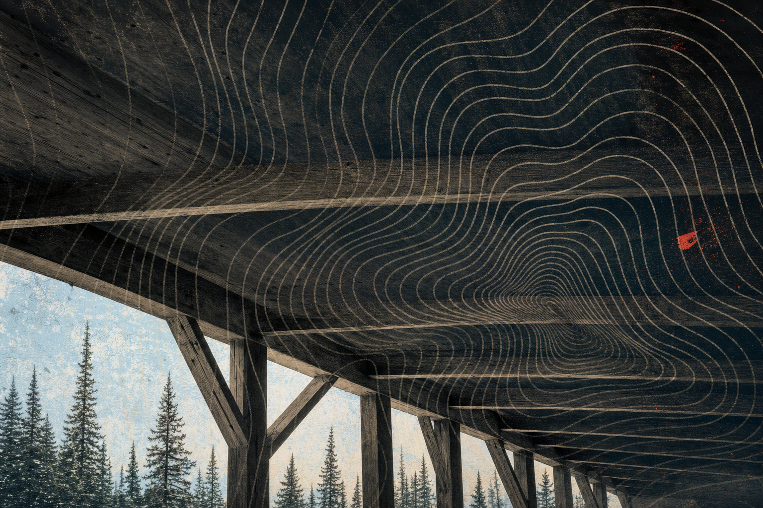 A covered Canadian range roof rendered with nonliteral acoustic contours and no visible firearms or text.
