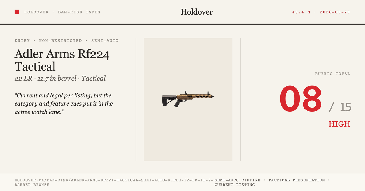 Adler Arms Rf224 Tactical Semi Auto Rifle, 22 LR, 11.7" Barrel, Bronze reference image for Holdover Ban-Risk verdict