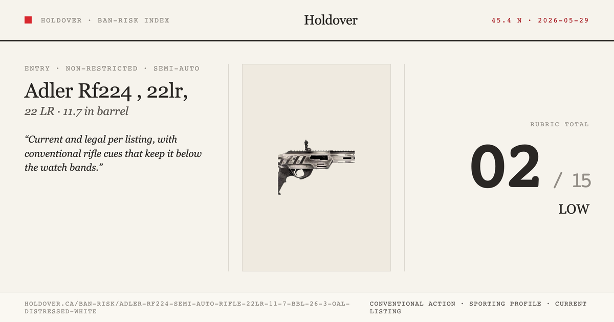 Adler Rf224 Semi Auto Rifle, 22lr, 11.7″Bbl, 26.3″Oal, Distressed White, reference image for Holdover Ban-Risk verdict