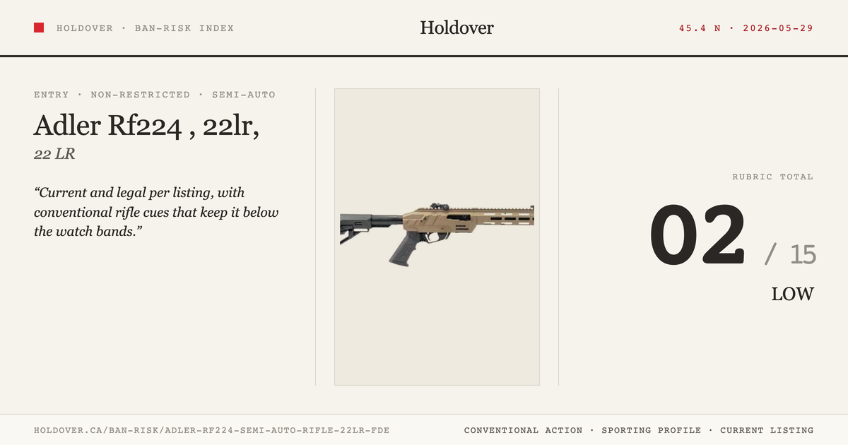 Adler Rf224 Semi Auto Rifle, 22lr, FDE, reference image for Holdover Ban-Risk verdict