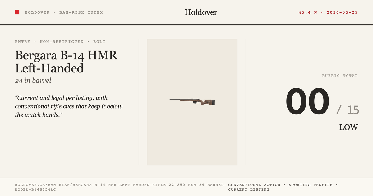 Bergara B-14 HMR Left-Handed Rifle: 22-250 REM, 24" Barrel, Model B14s354lc reference image for Holdover Ban-Risk verdict