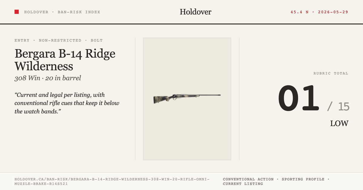 Bergara B-14 Ridge Wilderness 308 WIN 20″ Rifle Omni Muzzle Brake – B14s521 reference image for Holdover Ban-Risk verdict