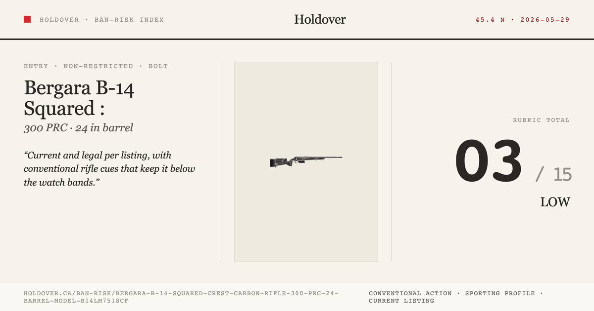 Bergara B-14 Squared Crest Carbon Rifle: 300 PRC, 24" Barrel, Model B14lm7518cf reference image for Holdover Ban-Risk verdict