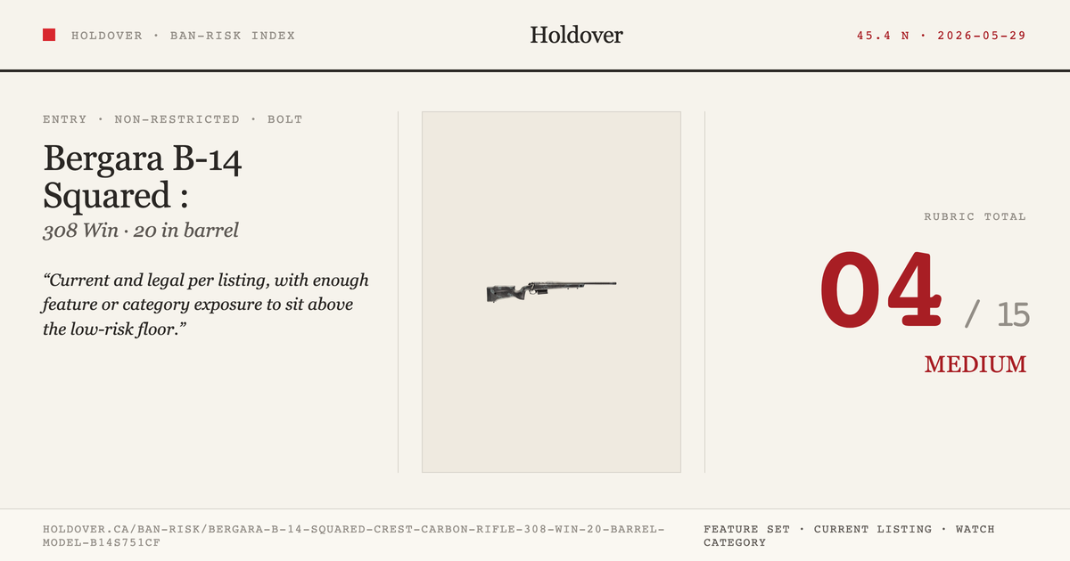 Bergara B-14 Squared Crest Carbon Rifle: 308 WIN, 20" Barrel, Model B14s751cf reference image for Holdover Ban-Risk verdict