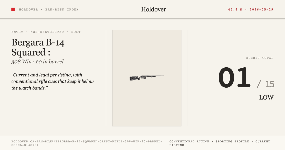 Bergara B-14 Squared Crest Rifle: 308 WIN, 20" Barrel, Model B14s751 reference image for Holdover Ban-Risk verdict