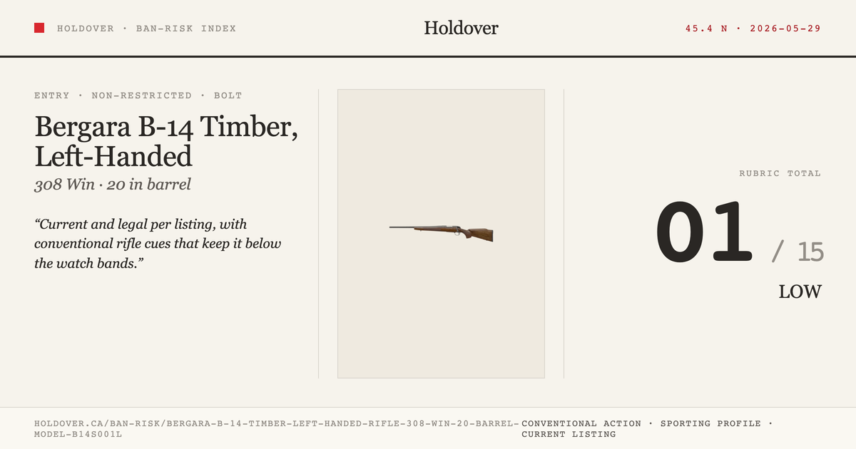 Bergara B-14 Timber, Left-Handed Rifle: 308 WIN, 20" Barrel, Model B14s001l reference image for Holdover Ban-Risk verdict