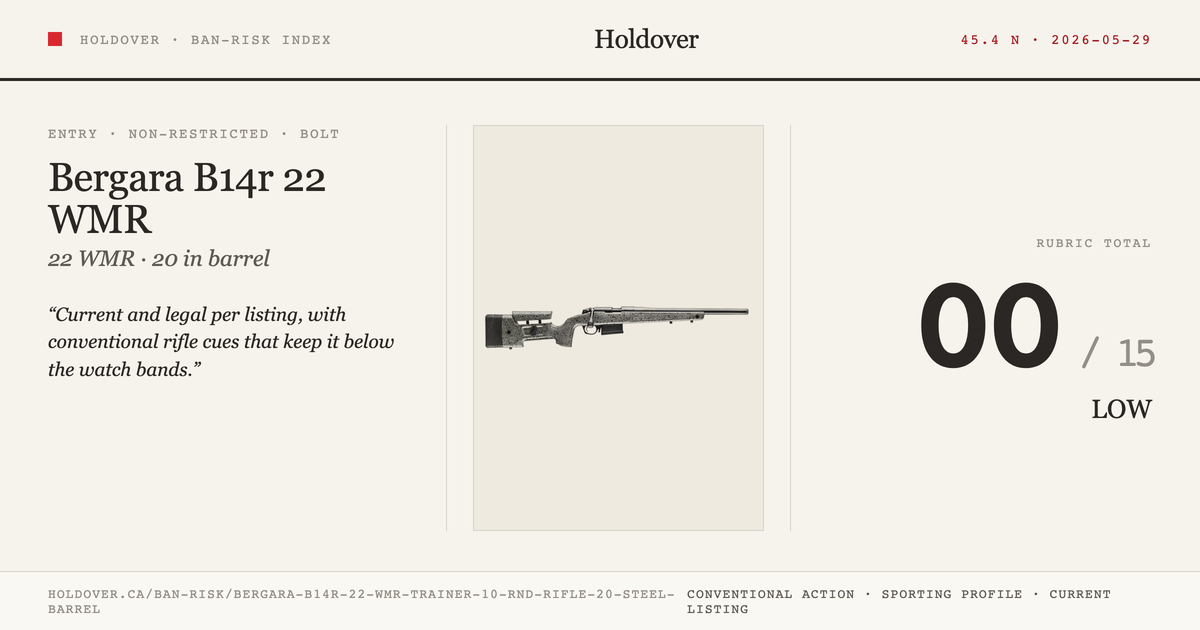 Bergara B14r 22 WMR Trainer 10 Rnd Rifle, 20" Steel Barrel reference image for Holdover Ban-Risk verdict