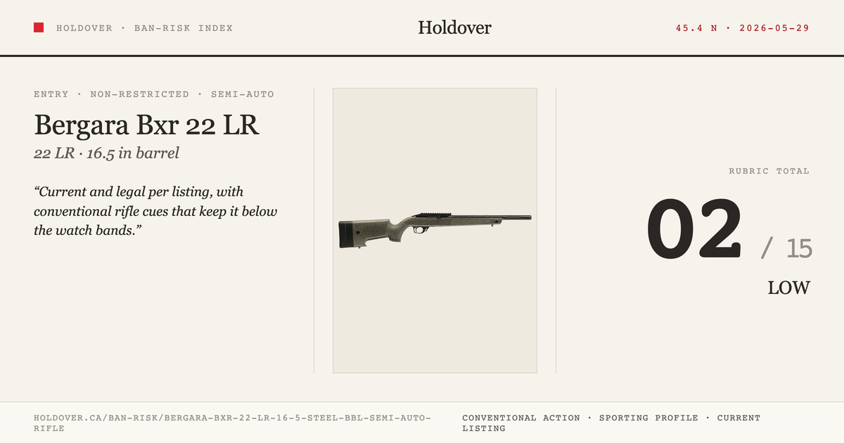 Bergara Bxr 22 LR 16.5″ Steel Bbl Semi-Auto Rifle reference image for Holdover Ban-Risk verdict