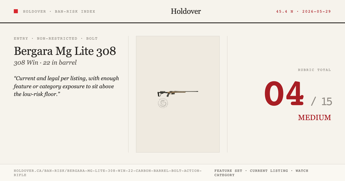 Bergara Mg Lite 308 WIN 22″ Carbon Barrel Bolt Action Rifle reference image for Holdover Ban-Risk verdict