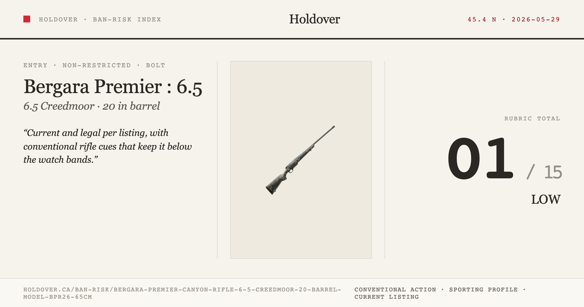 Bergara Premier Canyon Rifle: 6.5 Creedmoor, 20" Barrel, Model Bpr26-65cm reference image for Holdover Ban-Risk verdict