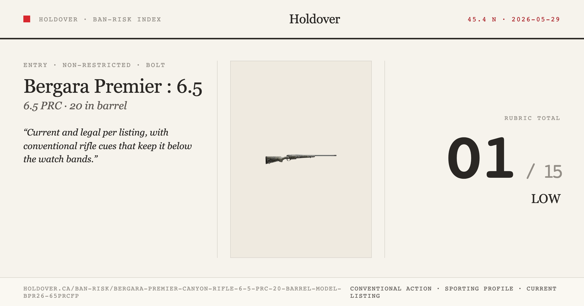 Bergara Premier Canyon Rifle: 6.5 PRC, 20" Barrel, Model Bpr26-65prcfp reference image for Holdover Ban-Risk verdict