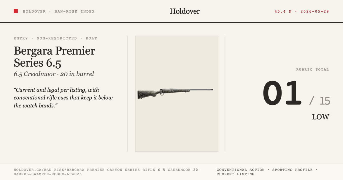 Bergara Premier Canyon Series Rifle 6.5 Creedmoor, 20" Barrel, Swamper Rogue Camo Stock reference image for Holdover Ban...