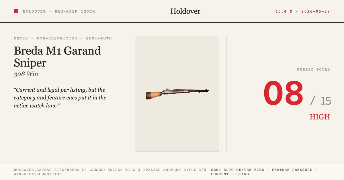 Breda M1 Garand Sniper Tipo-2 Italian Surplus Rifle 308 WIN – Great Condition reference image for Holdover Ban-Risk verdict