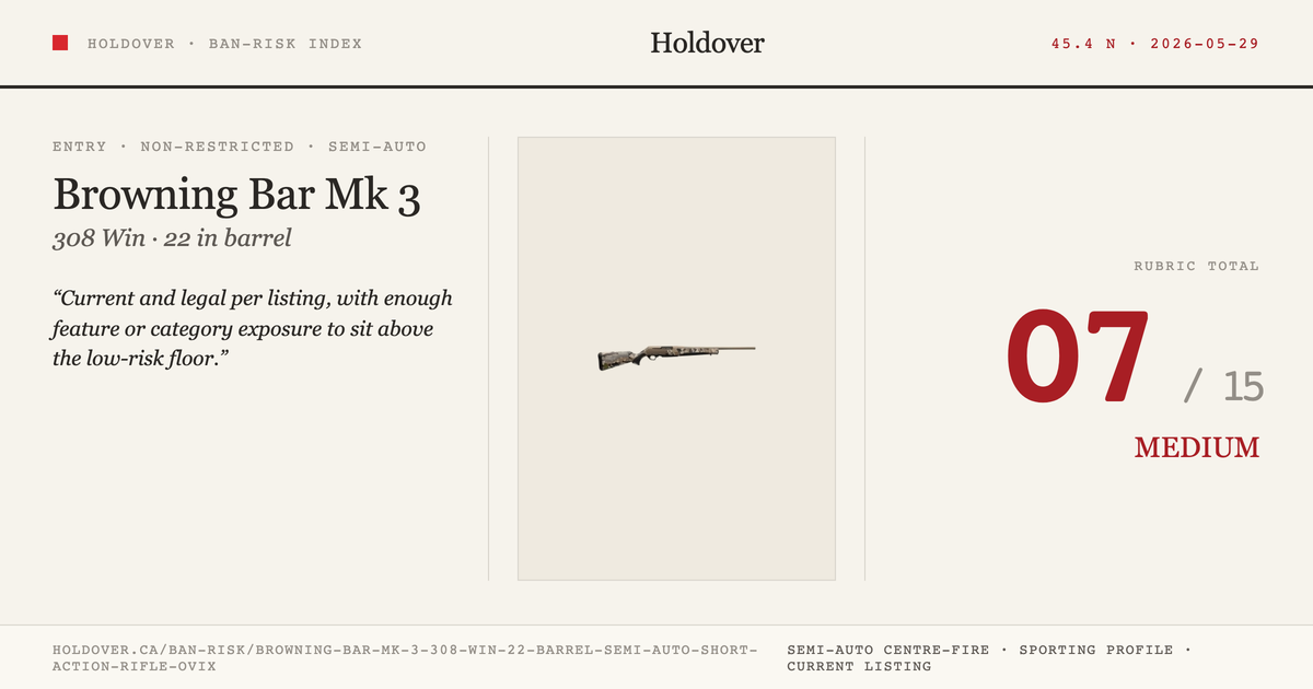 Browning Bar Mk 3 .308 WIN 22" Barrel Semi Auto Short Action Rifle Ovix reference image for Holdover Ban-Risk verdict