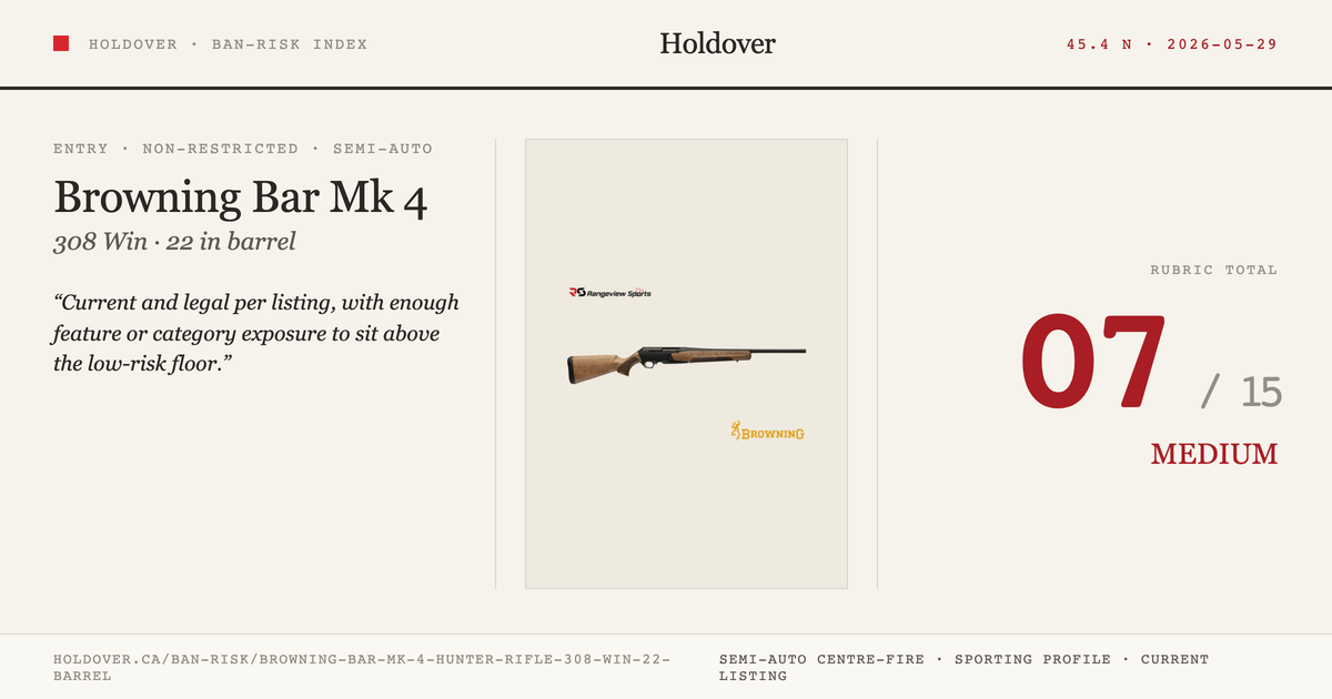 Browning Bar Mk 4 Hunter Rifle, 308 WIN 22” Barrel reference image for Holdover Ban-Risk verdict