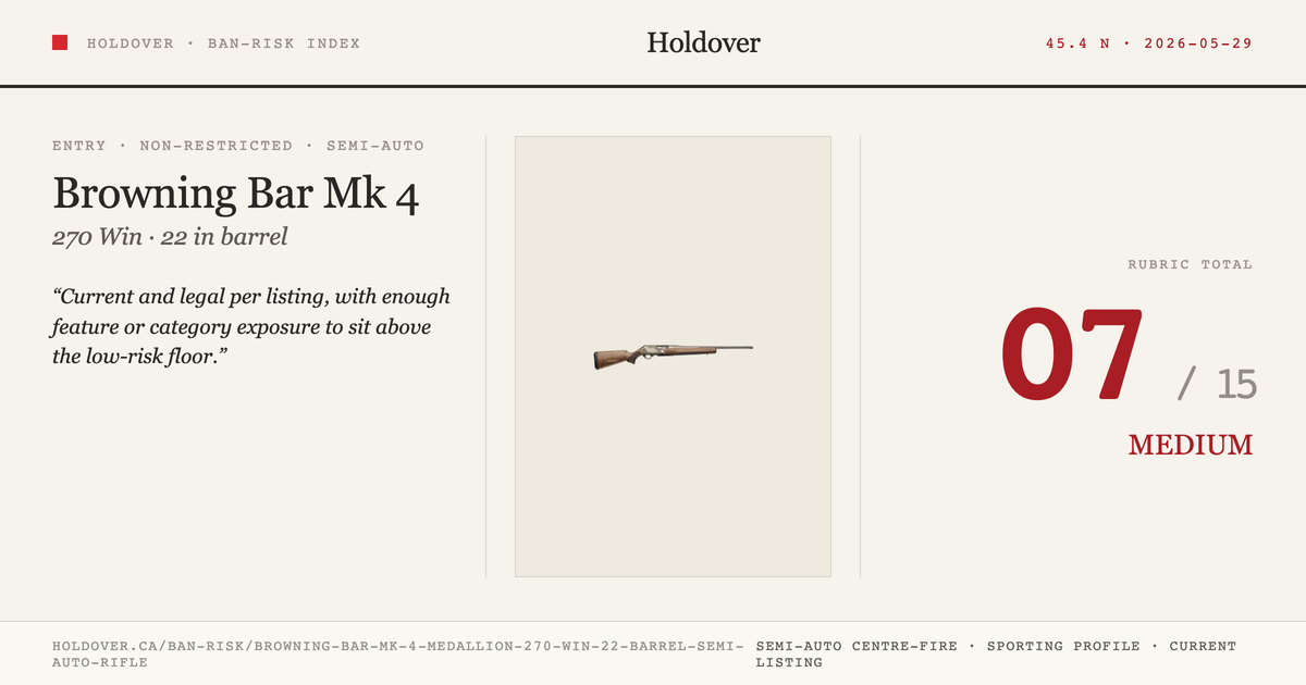Browning Bar Mk 4 Medallion .270 WIN 22" Barrel Semi Auto Rifle reference image for Holdover Ban-Risk verdict