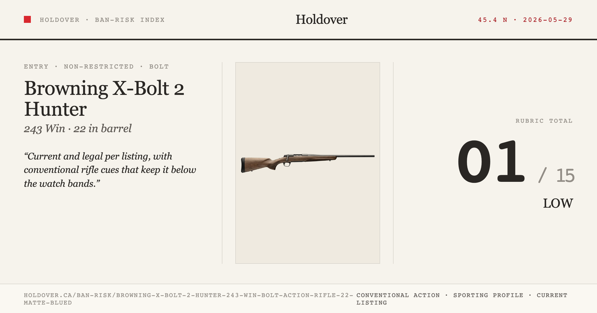 Browning X-Bolt 2 Hunter 243 WIN Bolt Action Rifle 22” Matte Blued reference image for Holdover Ban-Risk verdict