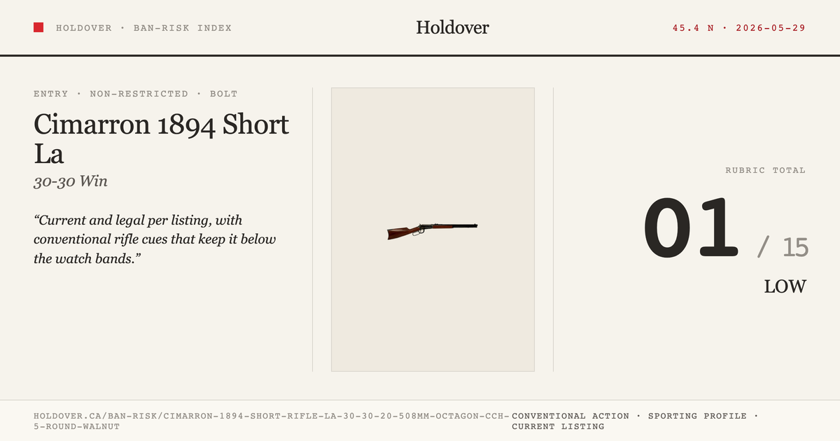 Cimarron 1894 Short Rifle La .30-30 20"/508mm Octagon Cch 5-Round Walnut reference image for Holdover Ban-Risk verdict