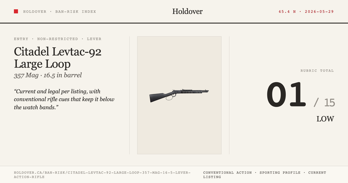 Citadel Levtac-92 Large Loop 357 MAG 16.5″ Lever Action Rifle reference image for Holdover Ban-Risk verdict