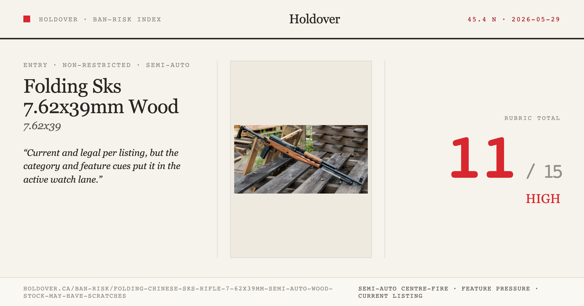 Folding Chinese Sks Rifle 7.62x39mm Semi-Auto Wood Stock, May Have Scratches reference image for Holdover Ban-Risk verdict