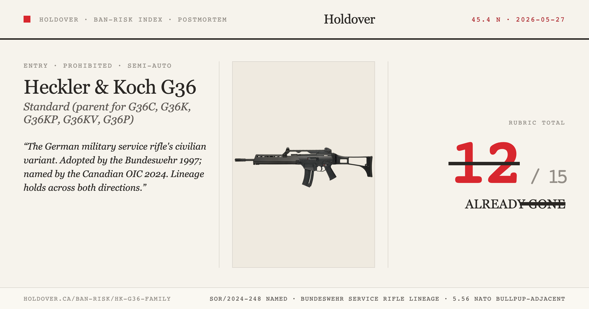 Heckler & Koch G36 (and variants) reference image for Holdover Ban-Risk verdict