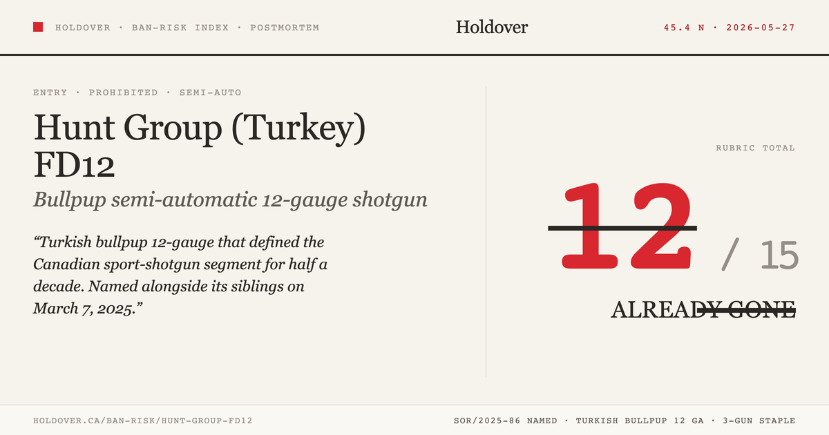 Hunt Group FD12 reference image for Holdover Ban-Risk verdict