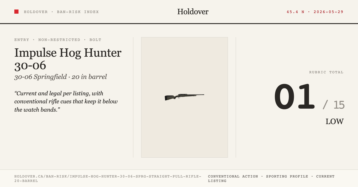 Impulse Hog Hunter 30-06 Sprg Straight Pull Rifle, 20" Barrel reference image for Holdover Ban-Risk verdict