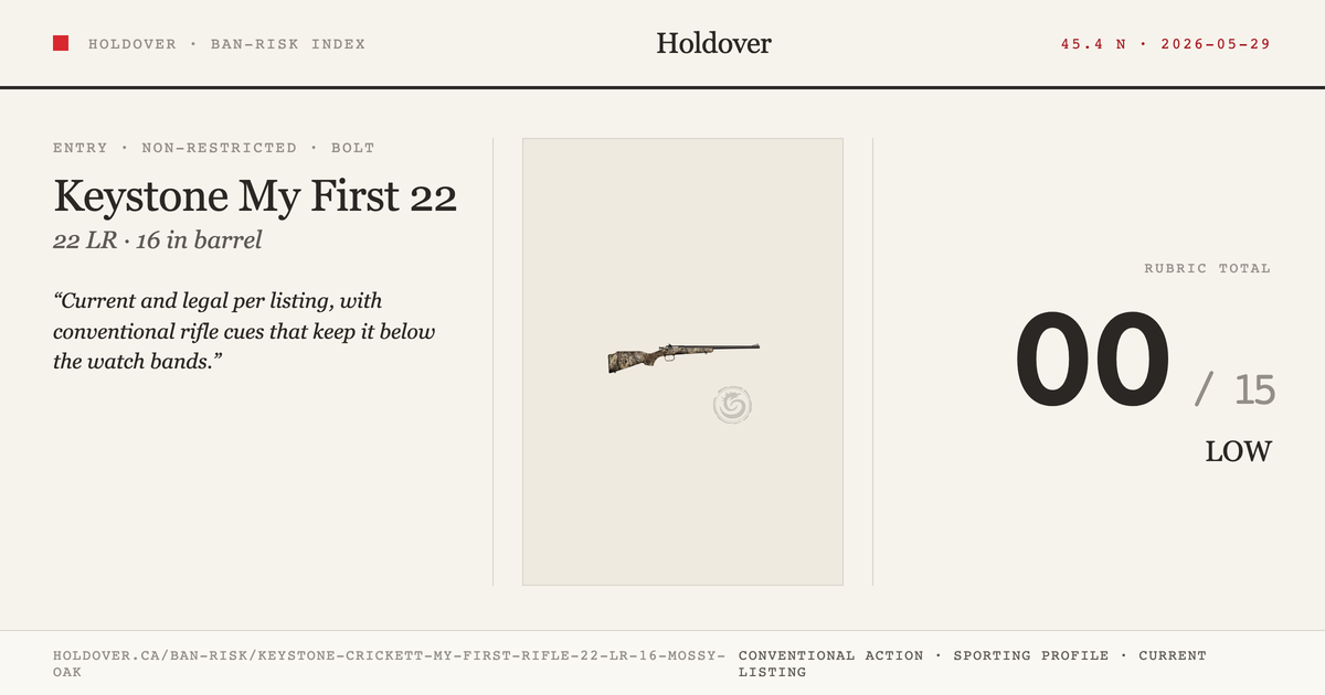 Keystone Crickett My First Rifle 22 LR 16″ Mossy Oak reference image for Holdover Ban-Risk verdict