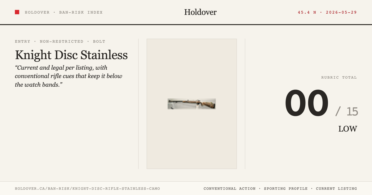 Knight Disc Rifle Stainless Camo reference image for Holdover Ban-Risk verdict